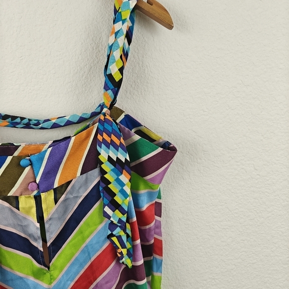 MILLY Marissa Colorful Rainbow Chevron Striped Mini Strappy Sheath Dress Sz 8 - Picture 11 of 14